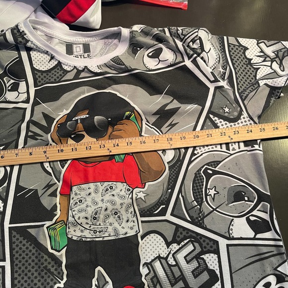 Hustle Shirt Mens 2X XXL Bailey Bear Streetwear AOP Drip Streetwear - Picture 7 of 8